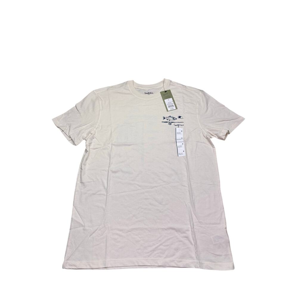 Goodfellow & Co Men's Fishing Graphic T Shirt Medium Ivory Short Sleeve NWT